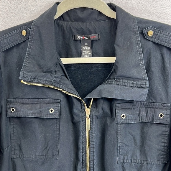 Style & Co Women’s Utility Jacket Size XL Black Mixed Media Lined Front - Picture 3 of 10